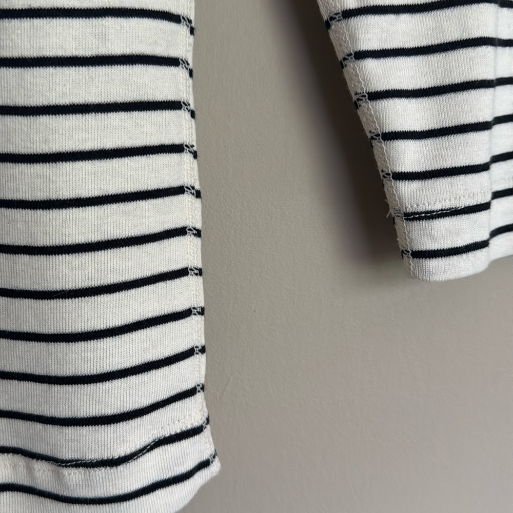 NWT- Three Dots vneck 3/4 sleeve striped shirt Egret & black striped, size XS - Picture 8 of 10
